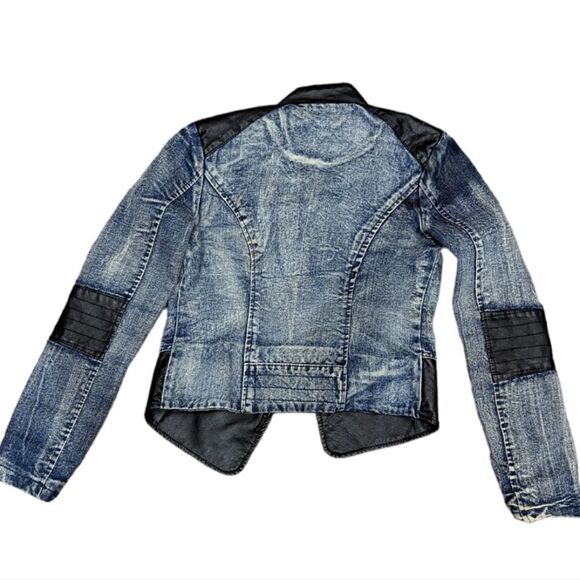 New Look Denim & Vegan Leather Moto Jacket. Size Small. - Picture 3 of 5